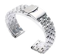 22mm 20mm Silver/Black Stainless Steel Solid Chain Strap Replacement Folding Clasp Bracelet (Band Color : Silver, Band Width : 22mm) (20mm Silver)