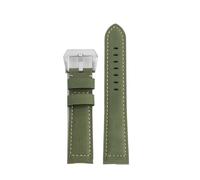 22mm 24mm Bigger Wrist Lengthened Strap Men Retro Cowhide Watchband Fat Hands Thick XXL Longer Compatible With Panerai Hamilton(Green-silver buckle,22mm)