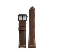 22mm 24mm Bigger Wrist Lengthened Strap Men Retro Cowhide Watchband Fat Hands Thick XXL Longer Compatible With Panerai Hamilton(Brown-black buckle,22mm)