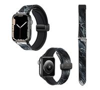 22mm (38/40/41/42/44/45mm) Silicone and Genuine Leather Watch Strap for Apple Iwatch Black Marble