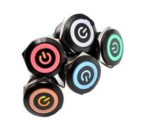 22mm Aluminum Oxide Black Body Push Metal Button Switch LED Light Waterproof Latching Fixed Self-Locking Power Sign(Blue,12V)