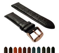 22mm Black Genuine Leather Mock Croc Watch Strap Band Mens Crocodile Padded Rose Gold Buckle