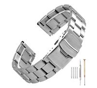 22mm Brushed Silver/Black 316L Solid Stainless Steel Watch Band Bracelet Strap for Men (22mm, Silver)