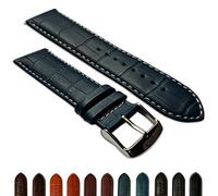 22mm Extra Long Genuine Leather Mock Croc Watch Strap Band Mens Padded SS Buckle XL Blue/White