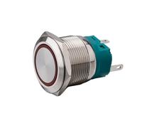 22MM Flat Round Head E Seires Metal Push Button Switch 1NO1NC with LED Ring Illuminate Push Button IDGTTLDF(Red LED,110V-220V)