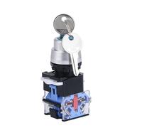 22mm LA38-11Y2 LA38-20Y3 Latching Knob Switch with Key, 10A 440V 2-Position 3-Position Selector Switch, Blue Base for Industrial Control(3position)
