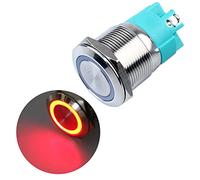 22mm Latching Metal Anti-Vandal Push Button Switch Waterproof Large Current 15Amp 12V-24V 1NO Screw Terminals for 0.87" Mounting Hole with Halo Ring LED(Red,12-24V)