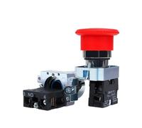 22mm Mounting 10A XB2 Momentary Reset Push Button Switch NO NC Power Start Stop Rotary Key Circular Flat(Rotary Mushroom 1NC)