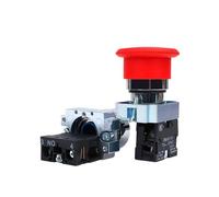 22mm Mounting XB2 Momentary Reset Push Button Switch Power Start Stop Rotary Key Circular Flat Mushroom Head NO NC(Y Mushroom 1NO)