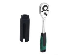 22mm Narrow Mouth Oxygen Sensor Socket Wrench for 1/2" Drive - Chrome-Vanadium Steel, 70mm Length, Compatible with Most Automotive Oxygen Sensors (O2 Sensor(with Ratchet Wrench)