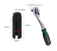 22mm Oxygen Sensor Socket Wrench for 1/2 Inch Drive - Narrow Mouth O2 Sensor Removal Tool Compatible with Ratchet and Breaker Bar, Chrome Vana(with Ratchet Wrench)