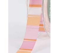 22mm Pink, Orange and White Horizontal Stripe Grosgrain Ribbon on 3m Length (N.B. This is a Cut from a roll)