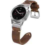 22mm Quickfit Retro Design Leather Band Compatible With Garmin Watch Band，Handmade Double Sided Genuine Leather Band For Fenix 8 Fenix E 47mm/7/6 Pro/5 Plus/MARQ/Forerunner 970/955(Brown/Silver)