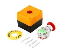 22mm Red Mushroom Push Button Switch Latching Type AC 220V 10A with Switch Station Box for Industrial Control Panels, 39 x 68 x 36mm, Yellow