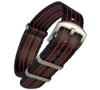 22mm Seatbelt Weave NATO Strap | Premium Vintage Goldfinger Bond Style | Black Red and Green Stripe | Brushed Steel Buckle and Loops (22 mm, Goldfinger Style)