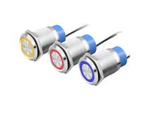 22mm Self Locking Metal Button Switch Whole 10A High Current Ring Lamp Round Small Start Switch(Blue,22MM_220V)