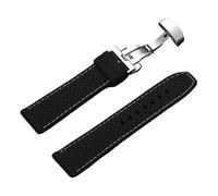 22mm Silicone Watch Band For Seiko Rubber Strap Breathable Sport Bracelet Butterfly Deployment Button Wristband For Men Woman(Black-Yellow)
