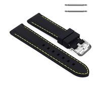 22mm Soft Silicon Rubber Watch Strap with Yellow Stitching/Watch Band Men Or Women