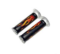 22mm Throttle Grips Pair Red Flame Skull Pattern | Flame skull pattern, soft rubber compound, 7/8 inch fit, red color style, street custom look