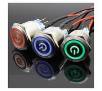 22mm Waterproof Latching Stainless Steel Metal Lamp LED Light Horn Power Push Button Switch Car Auto Engine Start PC 5V 12V 24V IDGTTLDF(Blue,MOMENTARY_5V)
