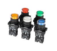 22mm XB2 Push Button Switch Momentary Reset 24V NC NO Power AC 220V 1Pcs(Yellow)