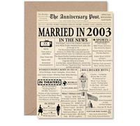 22nd Anniversary Card for Men Women - Newspaper Married in 2003 - Happy 22 Year Wedding Anniversary Card for Companion Partner Husband Wife, A5 Anniversaries Greeting Cards