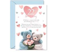 22nd Anniversary Card for Men Women - Teddy Bear Roses - Happy 22 Year Anniversary Card for Boyfriend Partner Girlfriend Wife, 5x7 Inch Wedding Anniversaries Greeting Cards