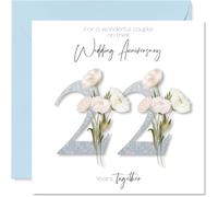 22nd Anniversary Card for Women Men - Fancy Floral Flowers - Happy 22 Year Anniversary Card for Brother Sister Friends Family, 145mm Wedding Anniversaries Greeting Cards