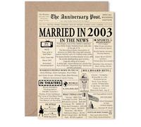 22nd Anniversary Card for Women Men - Newspaper Married in 2003 - Happy 22 Year Wedding Anniversary Card for Partner Husband Wife Companion, 5x7 Inch Anniversaries Greeting Cards