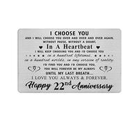 22nd Anniversary Card Gifts for Him Her, 22 Year Romantic Wedding Anniversary Engraved Wallet Card Presents for Husband Wife