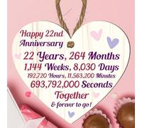 22nd Anniversary Wooden Heart Plaque - Personalised Keepsake Gift for Grandparents, Parents, Him or Her - Rustic Charm, 10cm x 9cm (22nd Anniversary)