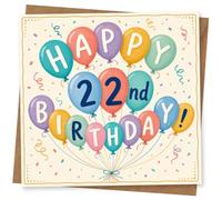 22nd Birthday Card, Colourful Balloon Confetti Design | Eye-catching greeting card; Colourful Balloon Confetti artwork for a 22nd birthday with a warm, memorable feel