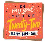22nd Birthday Card for Her, Oh My God You're Twenty-Two | For her 22nd: bright coral card with sprinkle confetti, “Oh my god you’re twenty-two” and a “Happy Birthday!” banner.