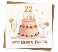 22nd Birthday Card for Her, Pink Cake, C Ries & Fizz
