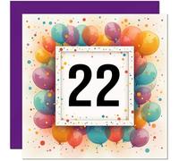 22nd Birthday Card for Men Women - Any Age - Balloon Birthday Card for 22 Year old Girl Daughter Friend Granddaughter Sister Twenty Two, Twenty Second Niece cousin