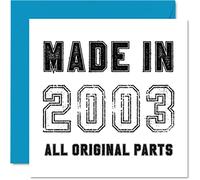 22nd Birthday Card for Men Women Him Her - Made in 2003 All Original Parts - Funny Birthday Card for Son Daughter Brother Sister, 145mm Humour Greeting Cards