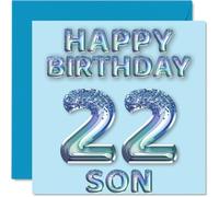22nd Birthday Card for Son - Blue Glitter Party Balloons - Happy Birthday Cards for 22 Year Old Son from Mum Dad Parents, 145mm Bday Greeting Cards Gift