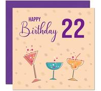 22nd Birthday Card for Women - Cocktails - Any Age ladies Birthday Card for 22 Year old Twenty Two, Twenty Second