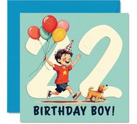22nd Birthday Cards for Men - Balloon Boy - Happy Birthday Card for 22 Year Old Man Brother Son Friend Grandson, 145mm Bday Greeting Cards