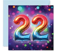 22nd Birthday Cards for Men Women - Rainbow Foil Balloon - Happy Birthday Card for 22 Year Old Man Woman Brother Grandson Niece Sister, 145mm Bday Greeting Cards