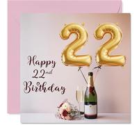 22nd Birthday Cards for Women and Men, Balloons & A Bottle of Bubbly | Happy Birthday Card for 22 Year Old Man Woman Friend Auntie Sister Cousin, 145mm Bday Greeting Cards