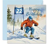 22nd Birthday Cards for Women Men - Skiing Celebration - Happy Birthday Card for 22 Year Old Woman Man Friend Auntie Sister Cousin, 145mm Bday Greeting Cards