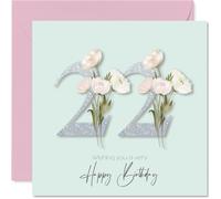 22nd Birthday Cards for Women - Fancy Floral Flowers - Happy Birthday Card for 22 Year Old Woman Niece Granddaughter Cousin Friend, 145mm Bday Greeting Cards