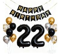 22nd Birthday Decorations, Black Gold Silver Number 22 Foil Balloons Latex Confetti Balloons Happy 22nd Birthday Decoration for Men Women 22 Years Anniversary Party(22nd)