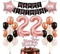 22nd Birthday Decorations Set Rose Gold Black Theme Happy Birthday Banner Balloon Decor Photo Backdrop for Women Men Adults Turning 22 Age 22 Party Supplies Celebration Decor Event Bundle Bunting Set