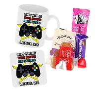 22nd Birthday Gamer Gift - Personalised Any Name Has Reached Level 22 Gamer Mug - 22nd Birthday Gifts for Men or Women - Novelty Video Game Design (Hot Chocolate Filled Mug and Coaster)