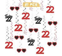 22nd Birthday Hanging Swirls, Music Themed Feeling 22 Birthday Party Swirls Supplies, Funny Twenty-two Bday Party Foil Ceiling Decoration Supplies 18 PCS Glitter