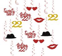 22nd Birthday Party Decorations for Girls Women, Black Gold Red Glitter I'm Feeling 22 Hanging Swirls, Taylor Singer Themed Girls 22 Years Old Foil Spirals Hanging Decorations Supplies