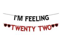 22nd Birthday Party Decorations for Girls Women, Black Red Glitter I'm Feeling Twenty Two Banner, Taylor Singer Themed Girls 22 Years Old Birthday Party Decorations Supplies
