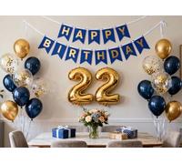 22nd Birthday Party Decorations, Navy Blue 22nd Birthday Banner Gold Number 22 Foil Balloons Metallic Latex Confetti Balloons Supplies for 22 Years Old Men Him Women(22nd)